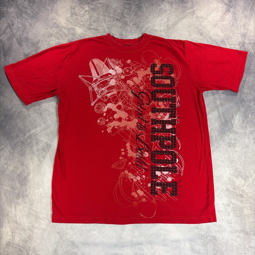 Southpole Graphic T-Shirt Mens XL Red Grind to Build Urban Streetwear Tee